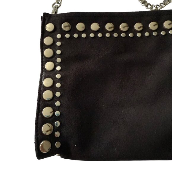 Zara Black Suede Like Silver Studded Crossbody Clutch Bag Removable Chain Strap - Picture 7 of 11